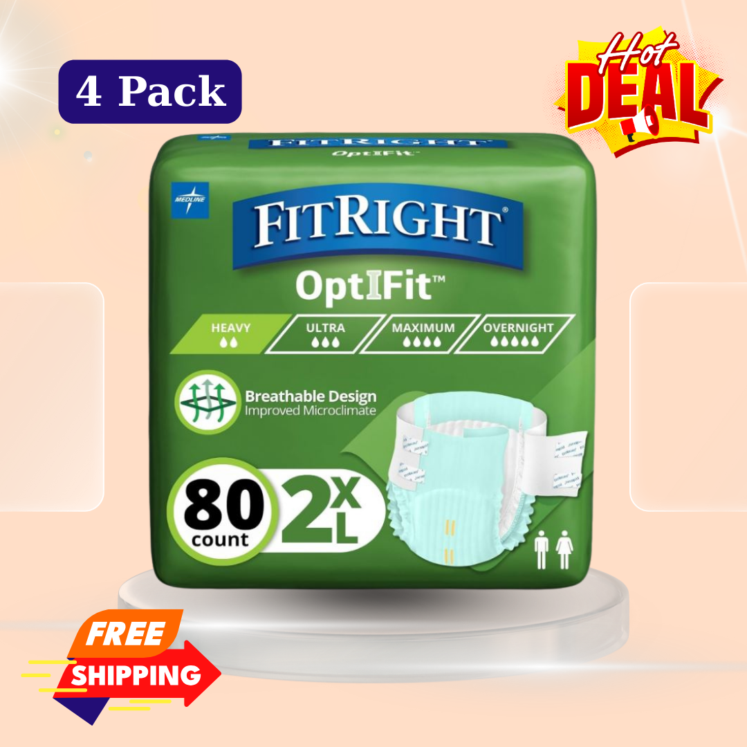 Adult Diapers, Extra Heavy Absorbency, 2XL (Waist Size 60in-70in), 20/80 Count, OptiFit Incontinence Briefs for Men and Women, Disposable, Moisture Wicking, Leak Protection