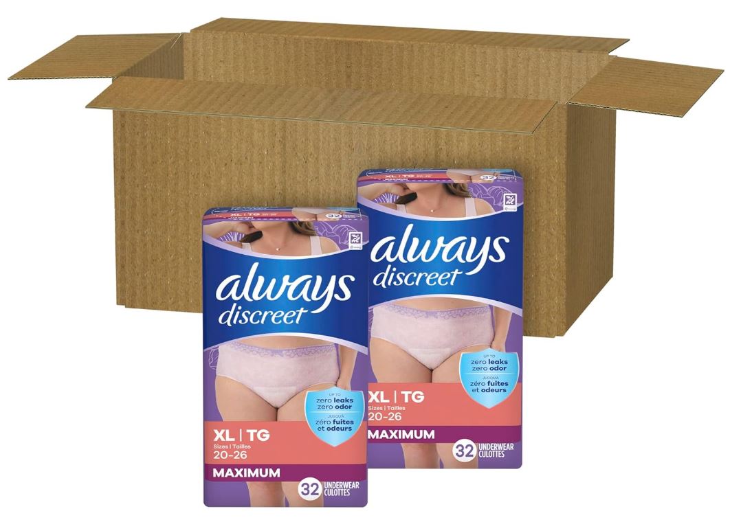 Adult Incontinence Underwear for Women and Postpartum Underwear, Extra Large, Up to 100% Bladder Leak Protection, 64 Count (2 Packs of 32)