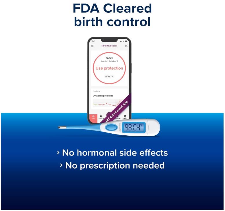 Clearblue & Natural Cycles Hormone-Free Birth Control Kit Starter Pack, 3 Month Subscription to The Natural Cycles app, 15 Digital Ovulation Tests, 1 Digital Basal Thermometer