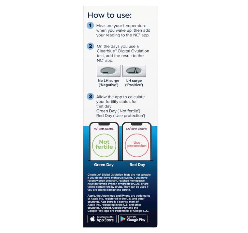 Clearblue & Natural Cycles Hormone-Free Birth Control Kit Starter Pack, 3 Month Subscription to The Natural Cycles app, 15 Digital Ovulation Tests, 1 Digital Basal Thermometer