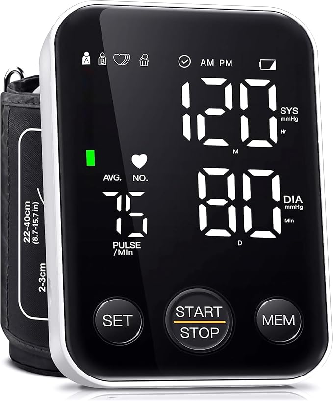 Blood Pressure Monitor Upper Arm Monitors for Home Use BP Machine Sphygmomanometer with 2x120 Reading Memory Adjustable Arm Cuff 8.7"-15.7" Large Display with LED Background Light Storage Bag