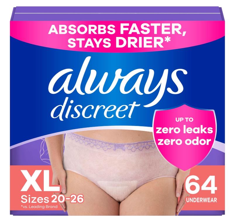 Adult Incontinence Underwear for Women and Postpartum Underwear, Extra Large, Up to 100% Bladder Leak Protection, 64 Count (2 Packs of 32)