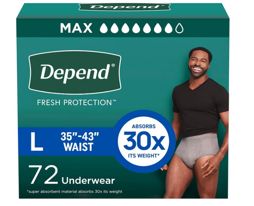 Adult Incontinence Underwear for Men, Disposable, Maximum, Large, Grey