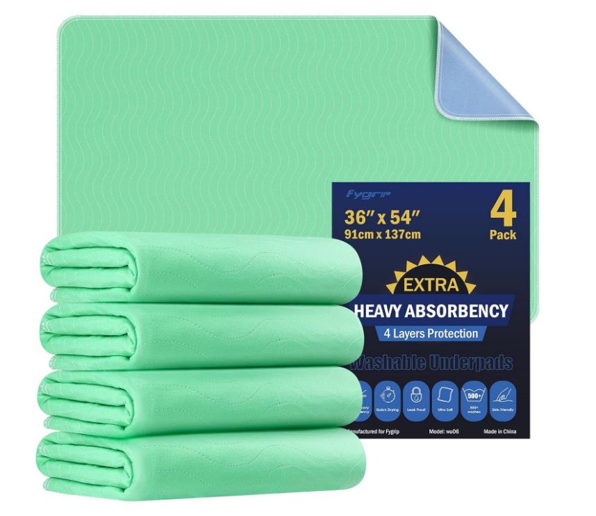 4 Pack 36” x 54” Extra Heavy Absorbency Washable Underpads, Waterproof Nursing Pads Incontinence Bed Pads, Reusable Washable Pee Pads for Dogs, Diaper Changing & Adults, Mattress Protector