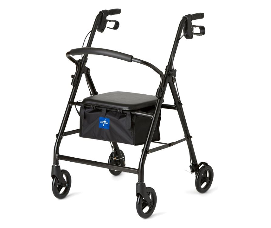 Medline Steel Rollator Walker for Adult Mobility Impairment, Burgundy, 350 lb. Weight Capacity, 6” Wheels, Foldable, Adjustable Handles, Rolling Walker for Seniors