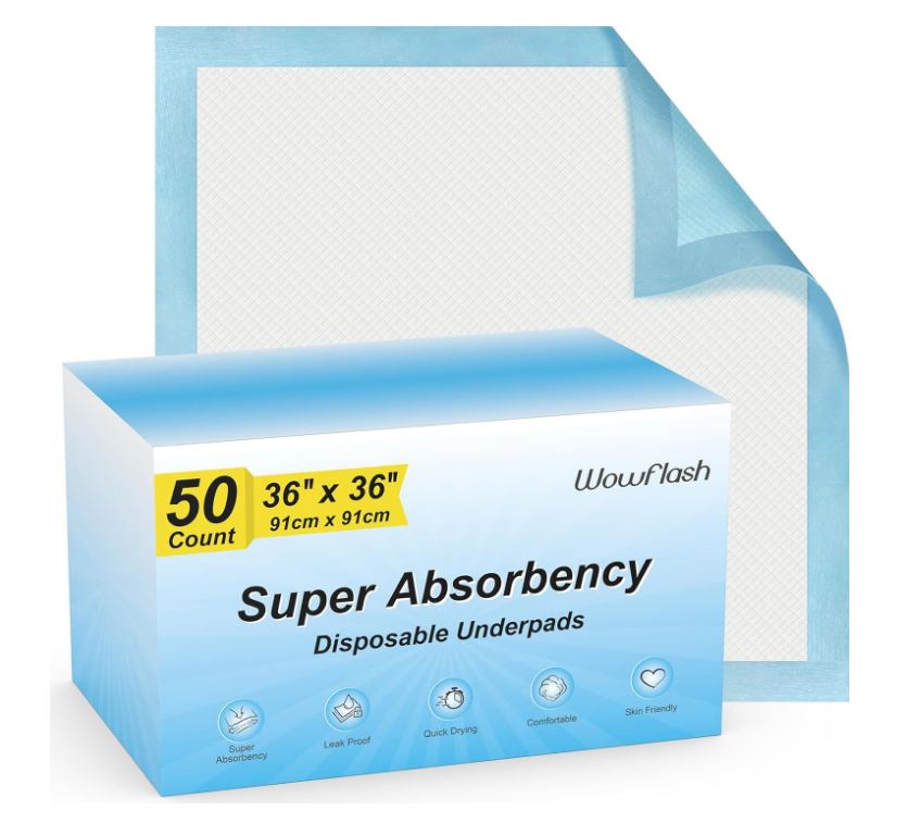 50 Count 30" x 36" or 36" x 36" Super Absorbency Disposable Underpads - Leakproof Quick Drying Pads for Baby, Puppy & Adults, Bed Pads, Incontinence & Dog Pee