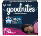 Girls' Nighttime Bedwetting Underwear, Size Large (68-95 lbs)