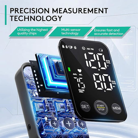 Blood Pressure Monitor Upper Arm Monitors for Home Use BP Machine Sphygmomanometer with 2x120 Reading Memory Adjustable Arm Cuff 8.7"-15.7" Large Display with LED Background Light Storage Bag