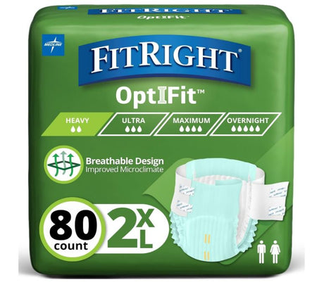 Adult Diapers, Extra Heavy Absorbency, 2XL (Waist Size 60in-70in), 20/80 Count, OptiFit Incontinence Briefs for Men and Women, Disposable, Moisture Wicking, Leak Protection