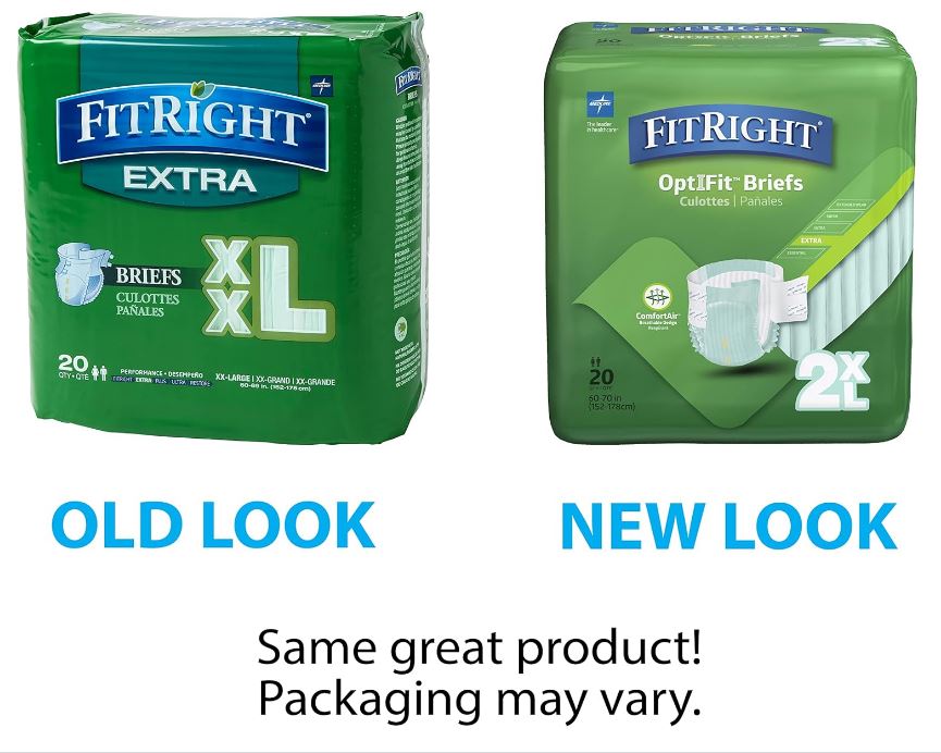 Adult Diapers, Extra Heavy Absorbency, 2XL (Waist Size 60in-70in), 20/80 Count, OptiFit Incontinence Briefs for Men and Women, Disposable, Moisture Wicking, Leak Protection