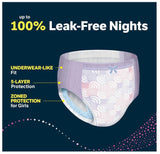 Girls' Nighttime Bedwetting Underwear, Size Large (68-95 lbs)