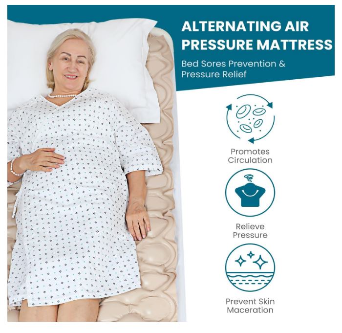 Alternating Air Pressure Mattress Pad, Bed Sore Prevention, Hospital Bed Mattress Topper with Whisper Quiet Pump & Waterproof, Heat Resistant Ulcer Cushion Pad for Hospital, Home, Medical Use