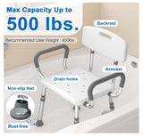 Shower Chair for Inside Shower with Arms and Back, 500 lbs Heavy Duty Shower Seat for Bathtub, Height Adjustable Safety Bath Seat for Elderly, Adults, Handicap and Disabled