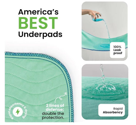 34" x 52" (Pack of 4) - Heavy Absorbency Reusable Incontinence Pads for Kids, Adults, Elderly, and Pets - Waterproof Protective Pad for Bed, Couch, Sofa, Furniture, Floor