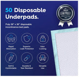 50 x  Bed Pads 36" x 36" | Extra Large Disposable Underpads | Heavy Duty & Ultra Absorbent Leak Proof Chucks Pads for Adults, Children, Babies & Pets | FSA & HSA Eligible
