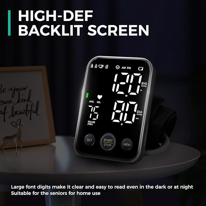 Blood Pressure Monitor Upper Arm Monitors for Home Use BP Machine Sphygmomanometer with 2x120 Reading Memory Adjustable Arm Cuff 8.7"-15.7" Large Display with LED Background Light Storage Bag