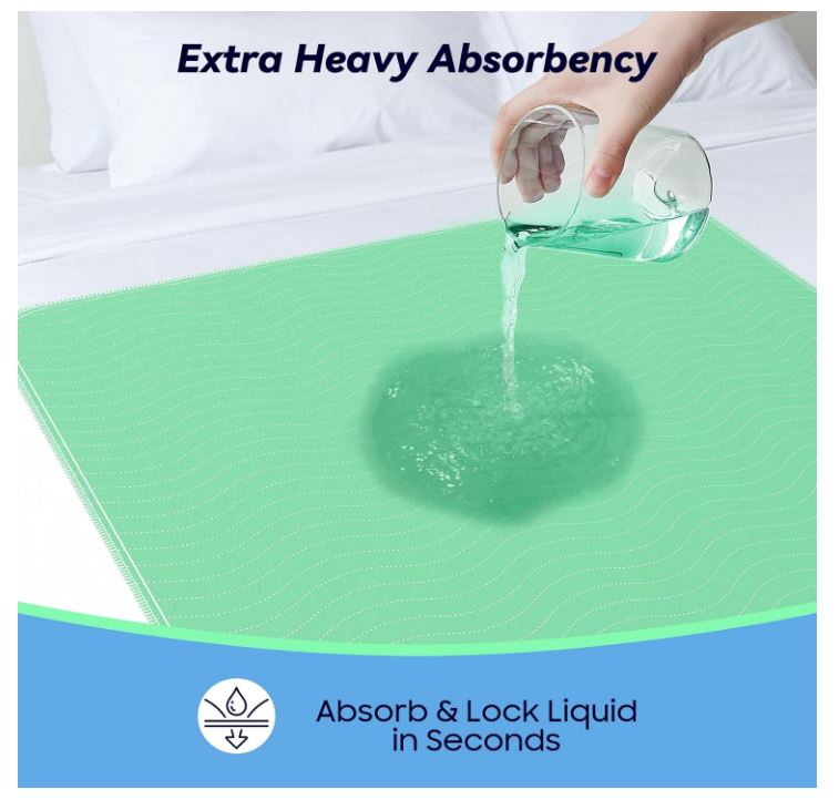 4 Pack 36” x 54” Extra Heavy Absorbency Washable Underpads, Waterproof Nursing Pads Incontinence Bed Pads, Reusable Washable Pee Pads for Dogs, Diaper Changing & Adults, Mattress Protector
