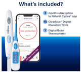 Clearblue & Natural Cycles Hormone-Free Birth Control Kit Starter Pack, 3 Month Subscription to The Natural Cycles app, 15 Digital Ovulation Tests, 1 Digital Basal Thermometer