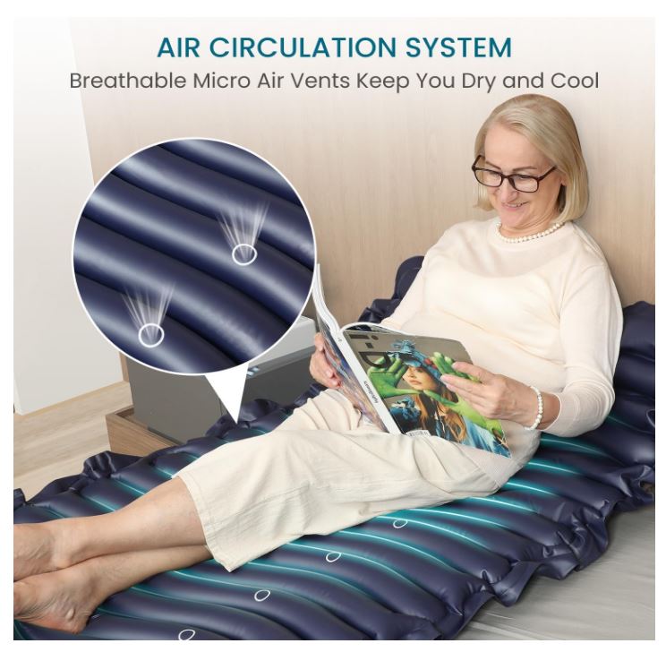 Alternating Air Pressure Mattress Pad with Micro Air Vents for Bedsore Prevention, with Whisper Quiet Pump, Waterproof Pressure Relief Ulcer Cushion Pad for Bed Sores for Hospital Bed Home Use