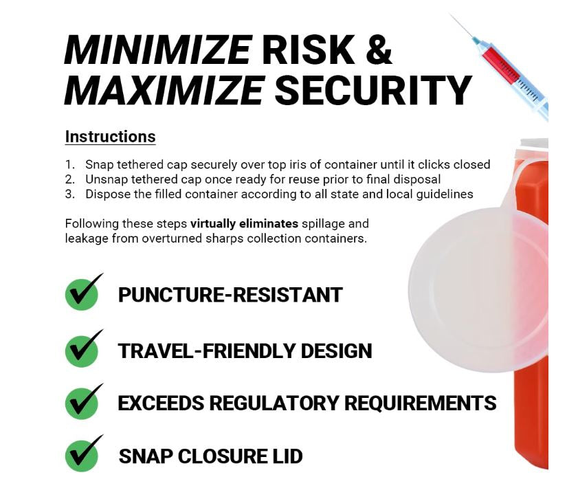1.5qt (1PK) Mail-in Take Back Sharps Containers with Destruction Services for Safe & Environmentally-Responsible Needle Disposal | Home, Personal, Travel, and Professional Use