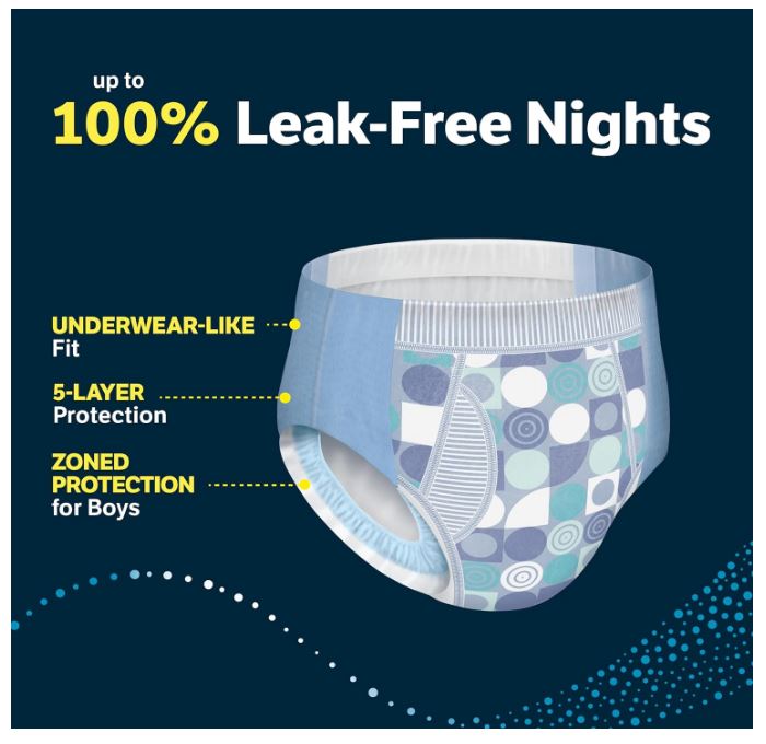 Boys' Nighttime Bedwetting Underwear, Size Large (68-95 lbs)