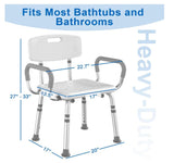 Shower Chair for Inside Shower with Arms and Back, 500 lbs Heavy Duty Shower Seat for Bathtub, Height Adjustable Safety Bath Seat for Elderly, Adults, Handicap and Disabled