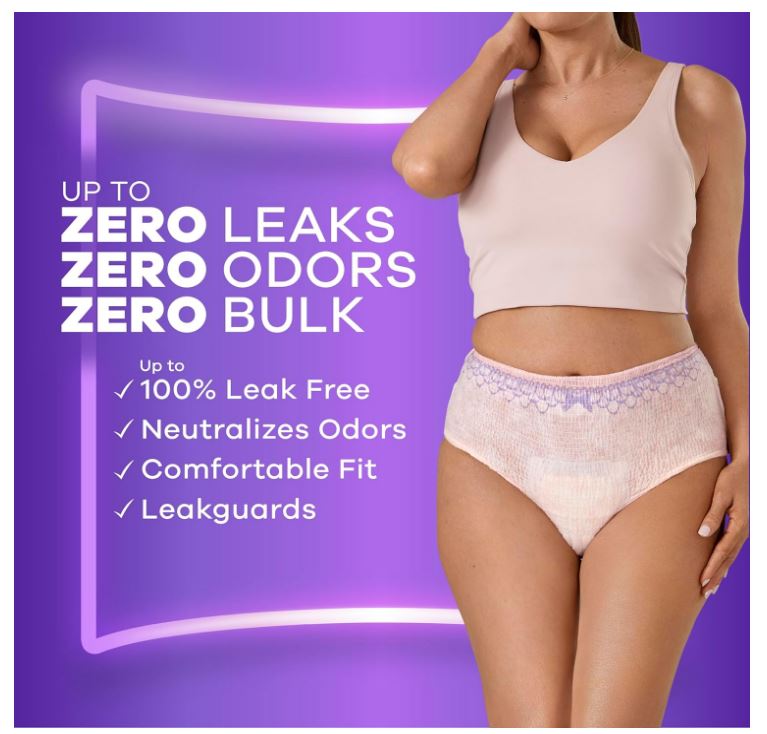 Adult Incontinence Underwear for Women and Postpartum Underwear, Extra Large, Up to 100% Bladder Leak Protection, 64 Count (2 Packs of 32)