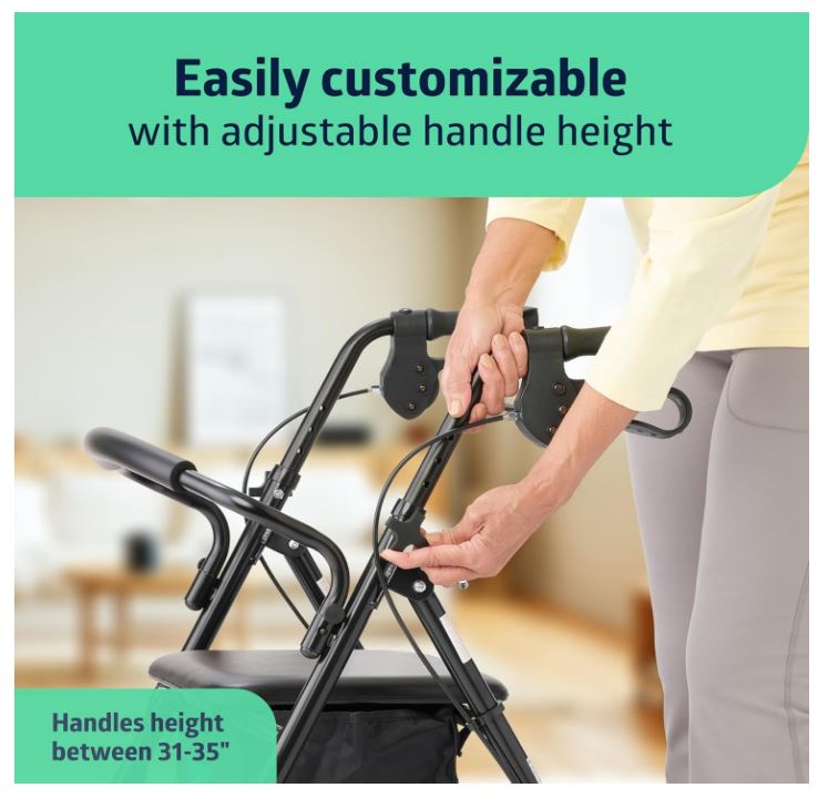 Medline Steel Rollator Walker for Adult Mobility Impairment, Burgundy, 350 lb. Weight Capacity, 6” Wheels, Foldable, Adjustable Handles, Rolling Walker for Seniors