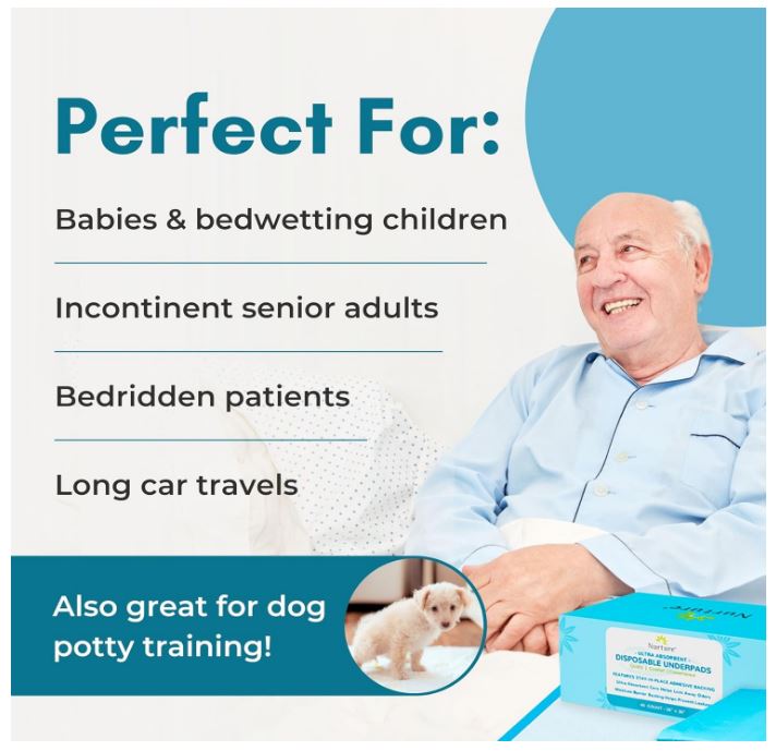 40 XL 36 x 36 Heavy Duty Ultra Absorbent Bed Pads w/ Adhesive by Nurture | Disposable Chux Liners, Underpads, Adult Incontinence Hospital Grade Chucks