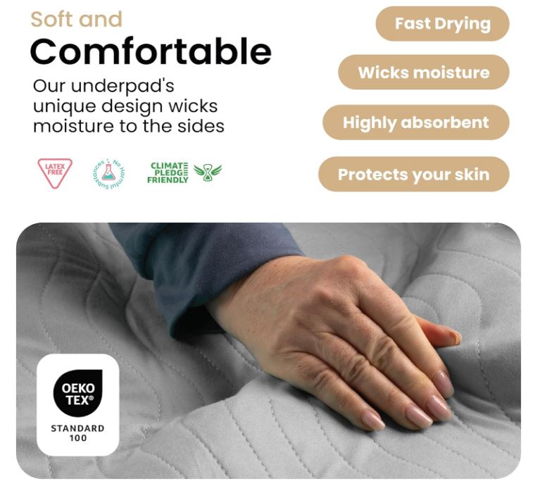Washable Underpads 34" x 36" Pack of 4 Heavy Absorbency Reusable Bedwetting Incontinence Pads for Adults, Kids, & Pets - Waterproof Protective Pad for Bed, Couch, Sofa, Floor
