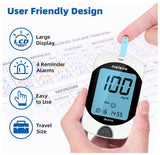 Blood Glucose Monitor Kit, 100 Glucometer Strips, 100 Lancets, 1 Blood Sugar Monitor, Blood Sugar Test Kit with Control Solution, Lancing Device, No Coding, Large Display