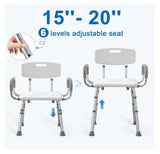 Shower Chair for Inside Shower with Arms and Back, 500 lbs Heavy Duty Shower Seat for Bathtub, Height Adjustable Safety Bath Seat for Elderly, Adults, Handicap and Disabled