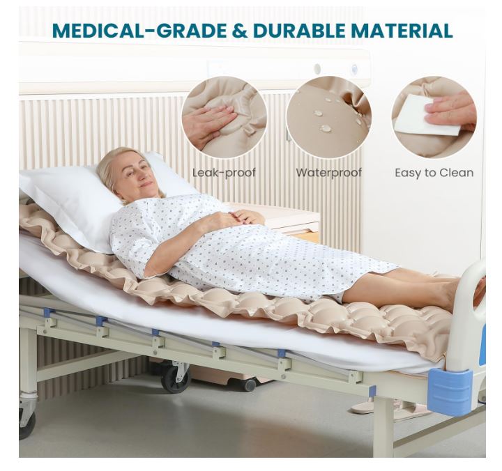 Alternating Air Pressure Mattress Pad, Bed Sore Prevention, Hospital Bed Mattress Topper with Whisper Quiet Pump & Waterproof, Heat Resistant Ulcer Cushion Pad for Hospital, Home, Medical Use