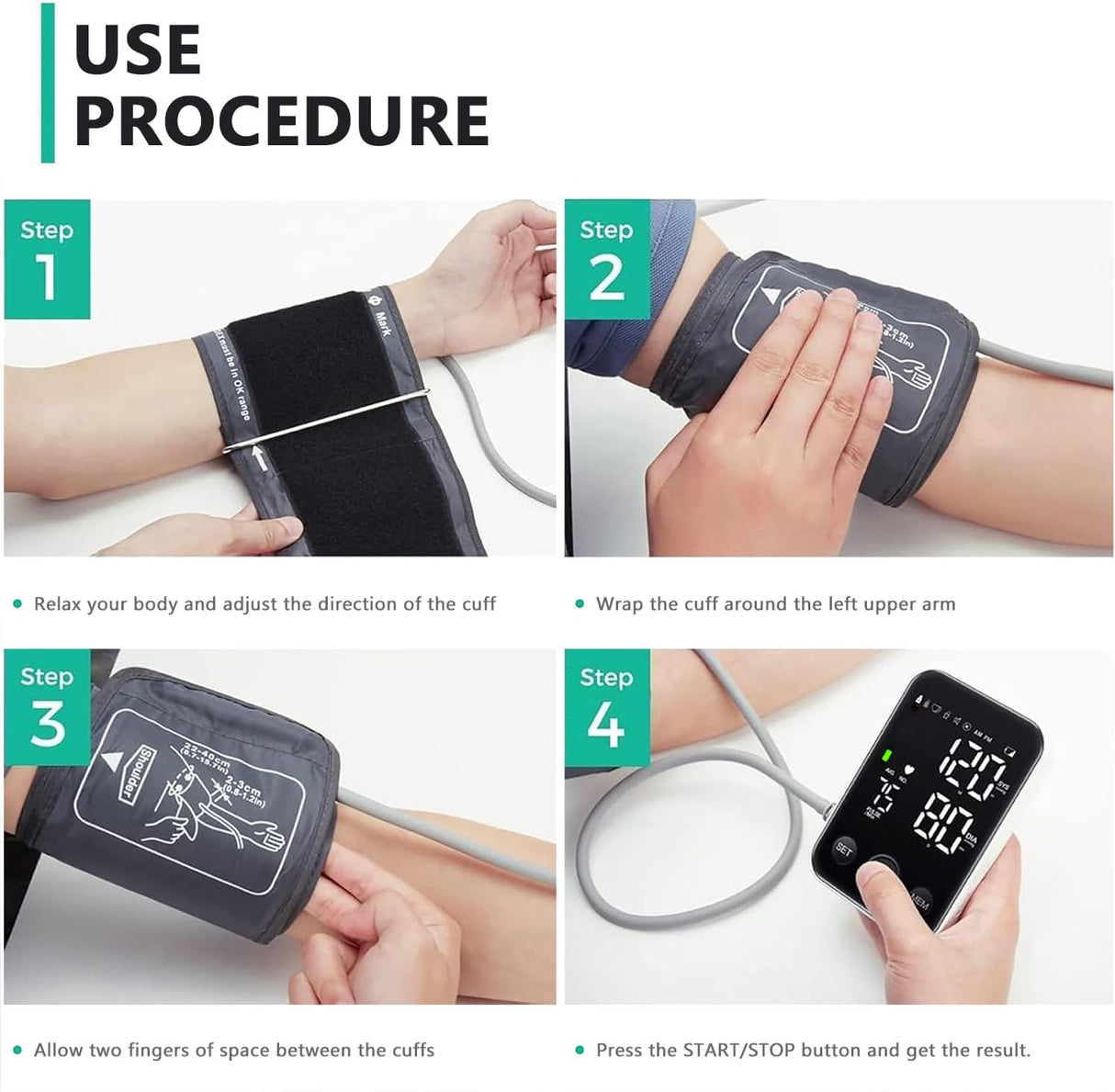 Blood Pressure Monitor Upper Arm Monitors for Home Use BP Machine Sphygmomanometer with 2x120 Reading Memory Adjustable Arm Cuff 8.7"-15.7" Large Display with LED Background Light Storage Bag