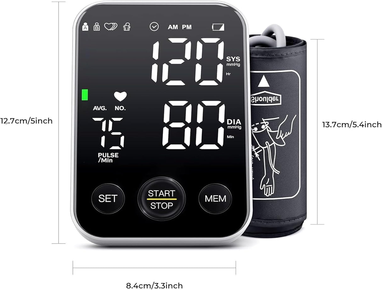 Blood Pressure Monitor Upper Arm Monitors for Home Use BP Machine Sphygmomanometer with 2x120 Reading Memory Adjustable Arm Cuff 8.7"-15.7" Large Display with LED Background Light Storage Bag