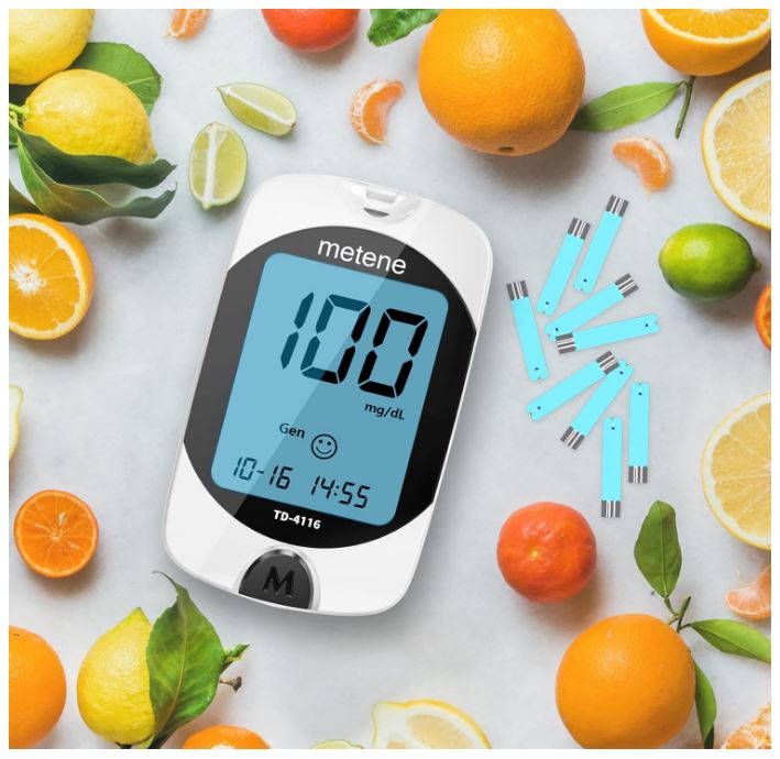 Blood Glucose Monitor Kit, 100 Glucometer Strips, 100 Lancets, 1 Blood Sugar Monitor, Blood Sugar Test Kit with Control Solution, Lancing Device, No Coding, Large Display