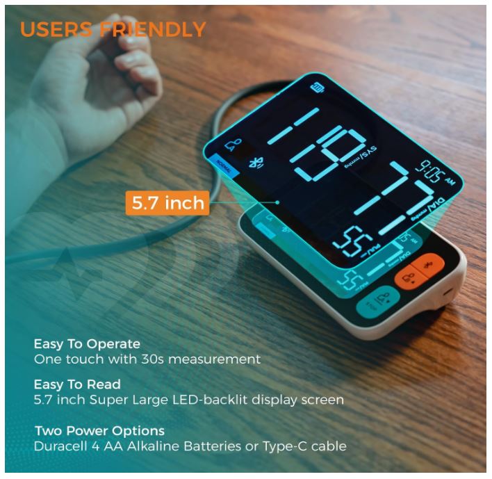 Blood Pressure Cuff Automatic Arm, Blood Pressure Monitor Home Use, Blood Pressure Machine Large Arm 8.6-16.5" Dual Users Bluetooth APP High Accuracy Irregular Heartbeat Monitoring Bag