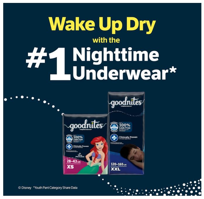 Girls' Nighttime Bedwetting Underwear, Size Large (68-95 lbs)