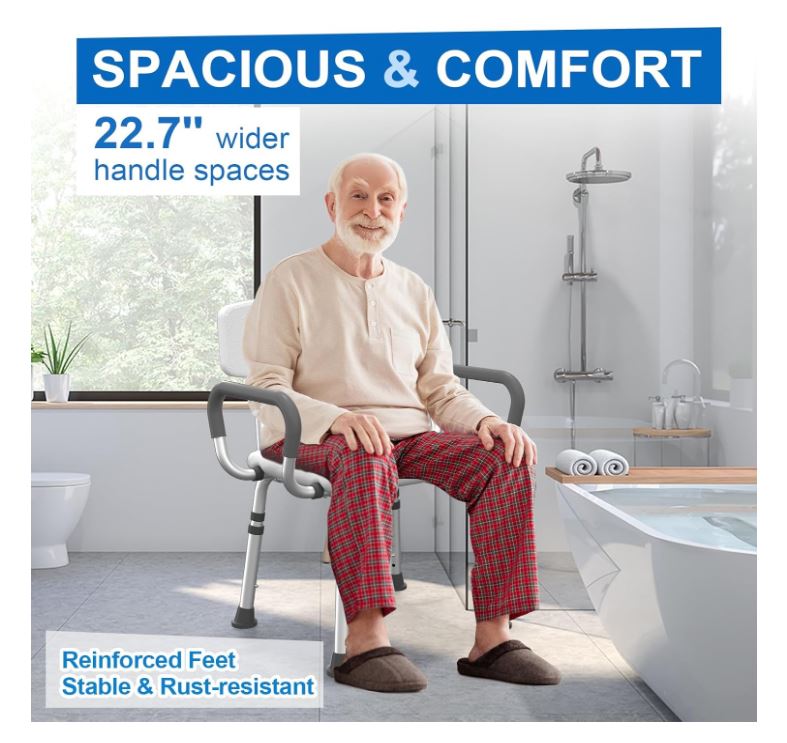 Shower Chair for Inside Shower with Arms and Back, 500 lbs Heavy Duty Shower Seat for Bathtub, Height Adjustable Safety Bath Seat for Elderly, Adults, Handicap and Disabled