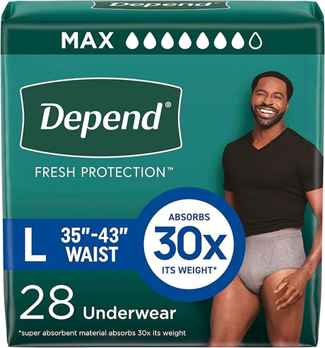 Adult Incontinence Underwear for Men, Disposable, Maximum, Large, Grey